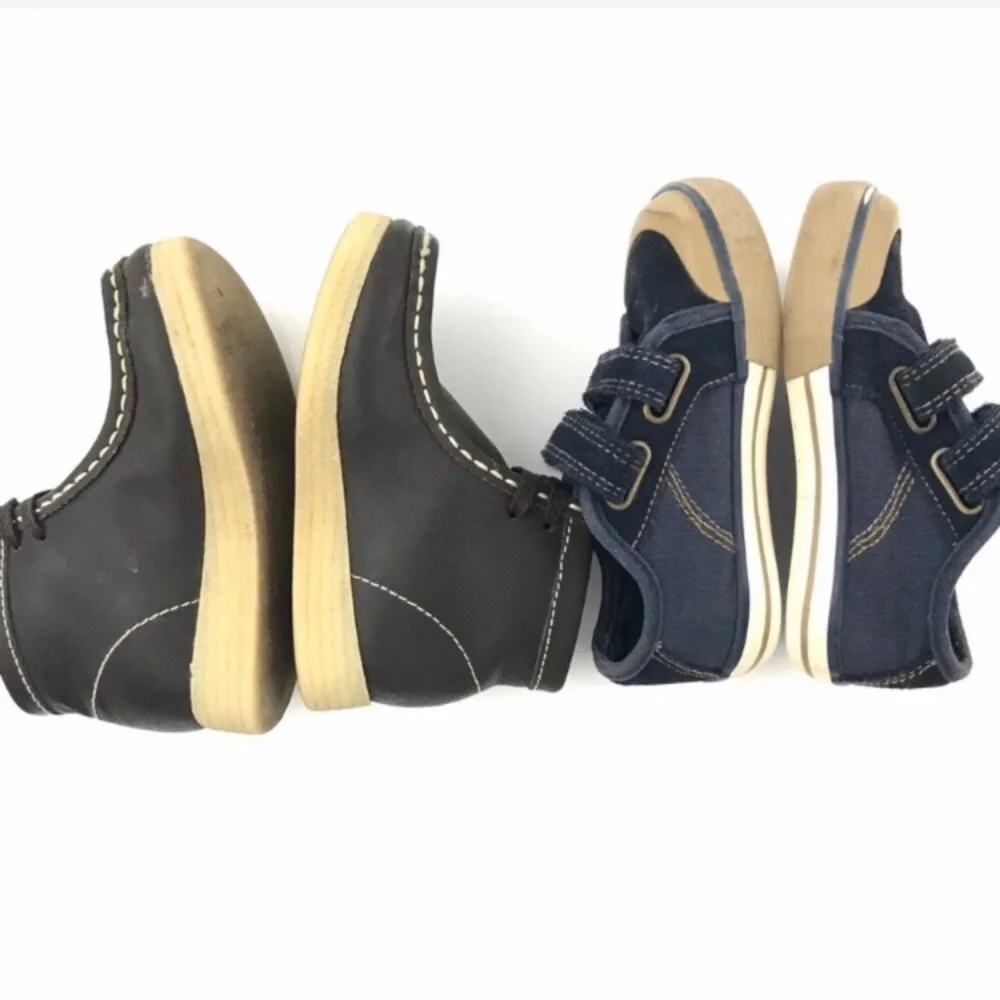 Brown Leather Boots & Blue Leather Velcro Shoe Boys 9 9.5
